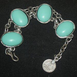 Artisan Sterling 925 Natural Amazonite Cabachon 45 Gram Bracelet w Medallion
